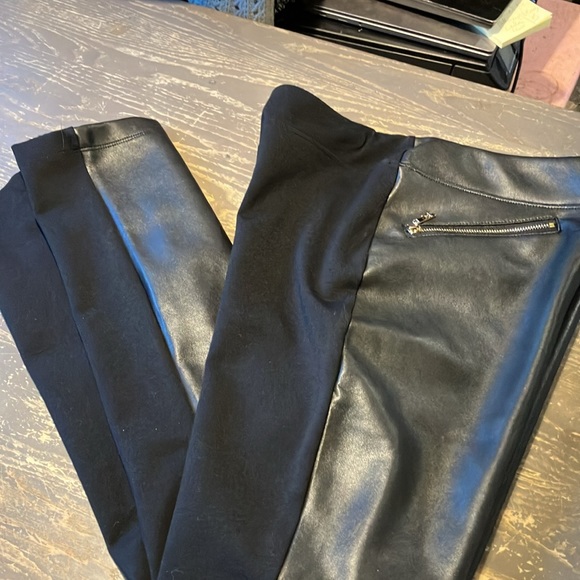 BELLE BY KIM GRAVEL FAUX LEATHER PONTE PANT WITH HIP ZIPPERS, BLACK - Picture 7 of 16